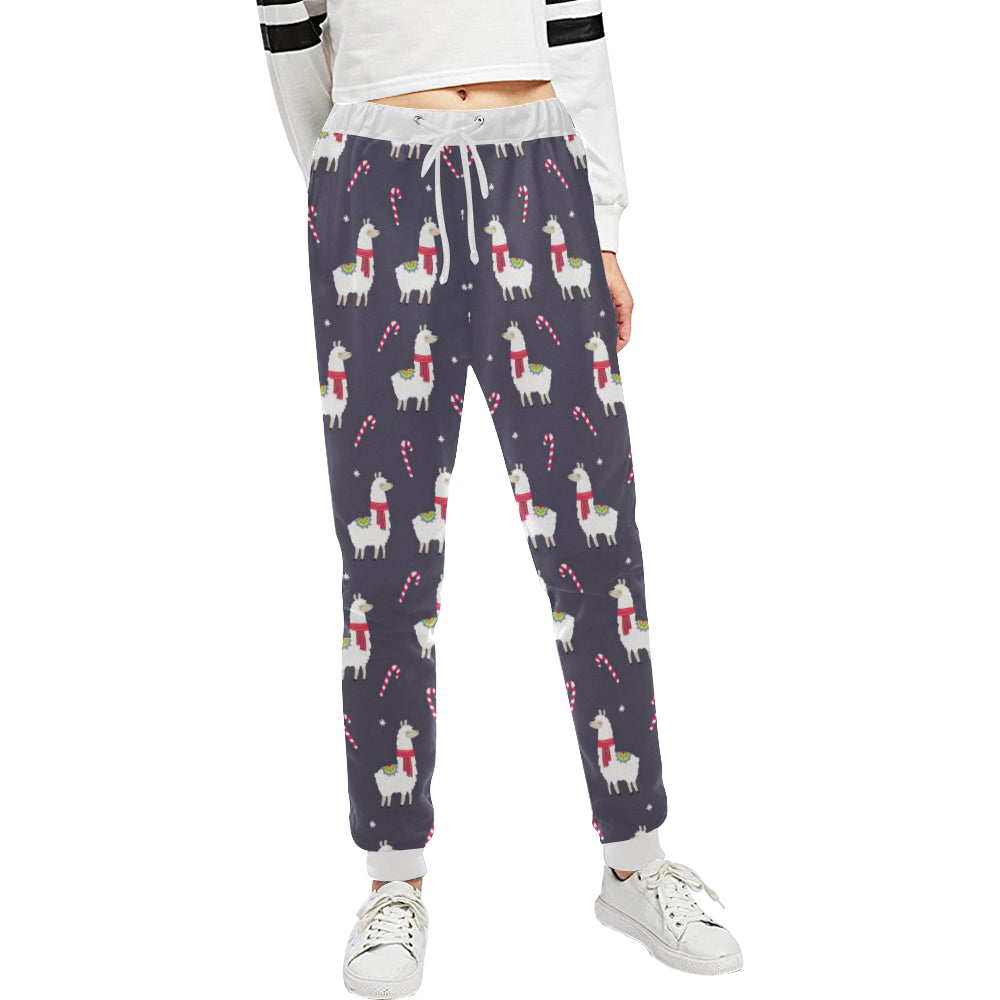 Llama with Candy Cane Themed Print Unisex Sweatpants
