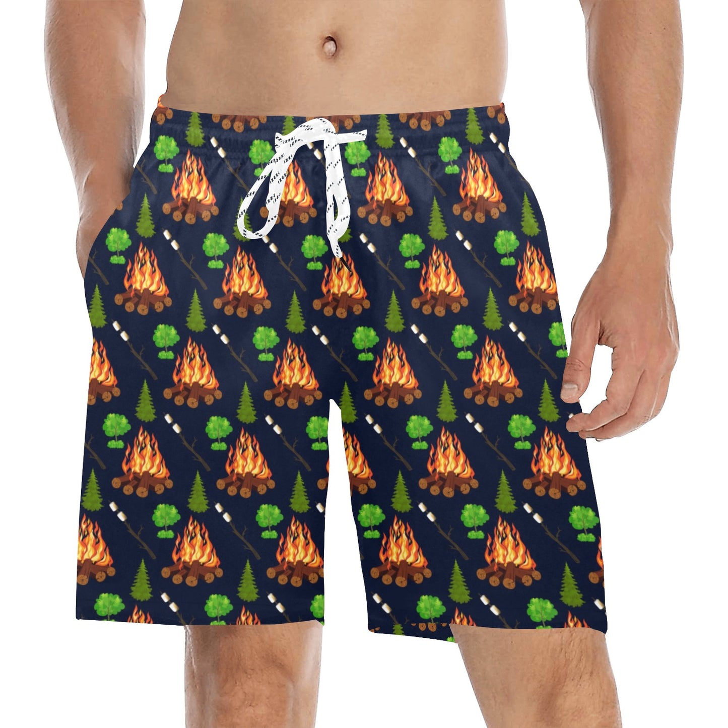 Camfire marshmallow Camping Design Print Men's Swim Trunks Beach Shorts