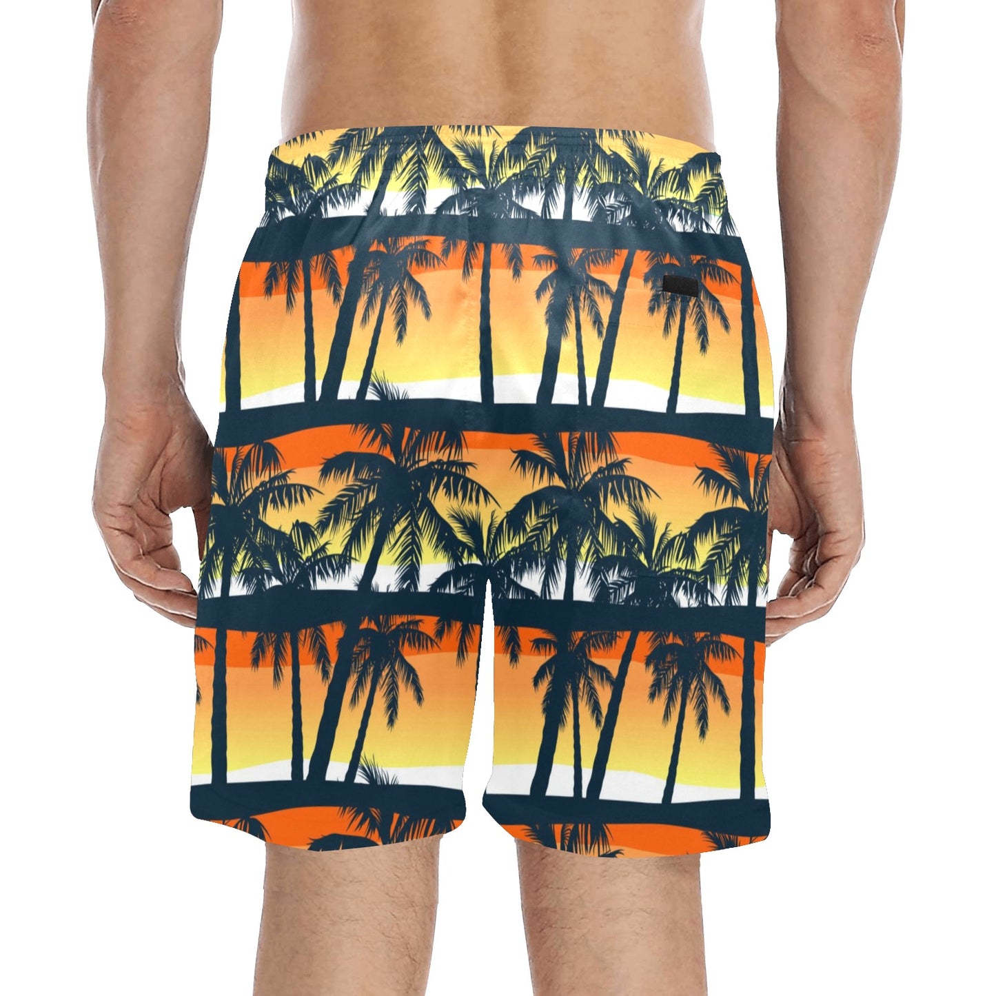 Palm Tree Sunset Design Print Men's Swim Trunks Beach Shorts