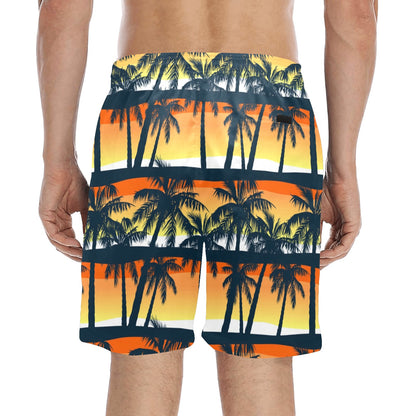 Palm Tree Sunset Design Print Men's Swim Trunks Beach Shorts