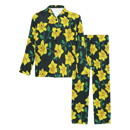 Daffodils Pattern Print Design DF03 Men's Long Pajama Set