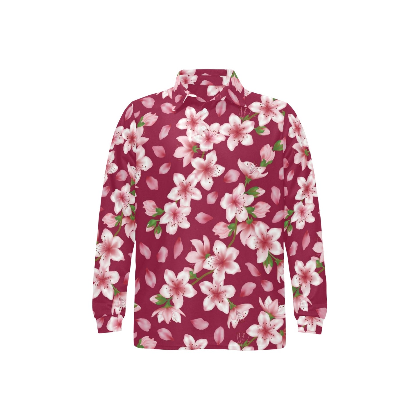 Cherry Blossom Pattern Print Design CB06 Long Sleeve Polo Shirt For Men's