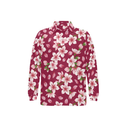 Cherry Blossom Pattern Print Design CB06 Long Sleeve Polo Shirt For Men's