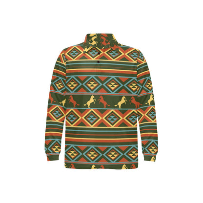 Horse Western Pattern Long Sleeve Polo Shirt For Men's