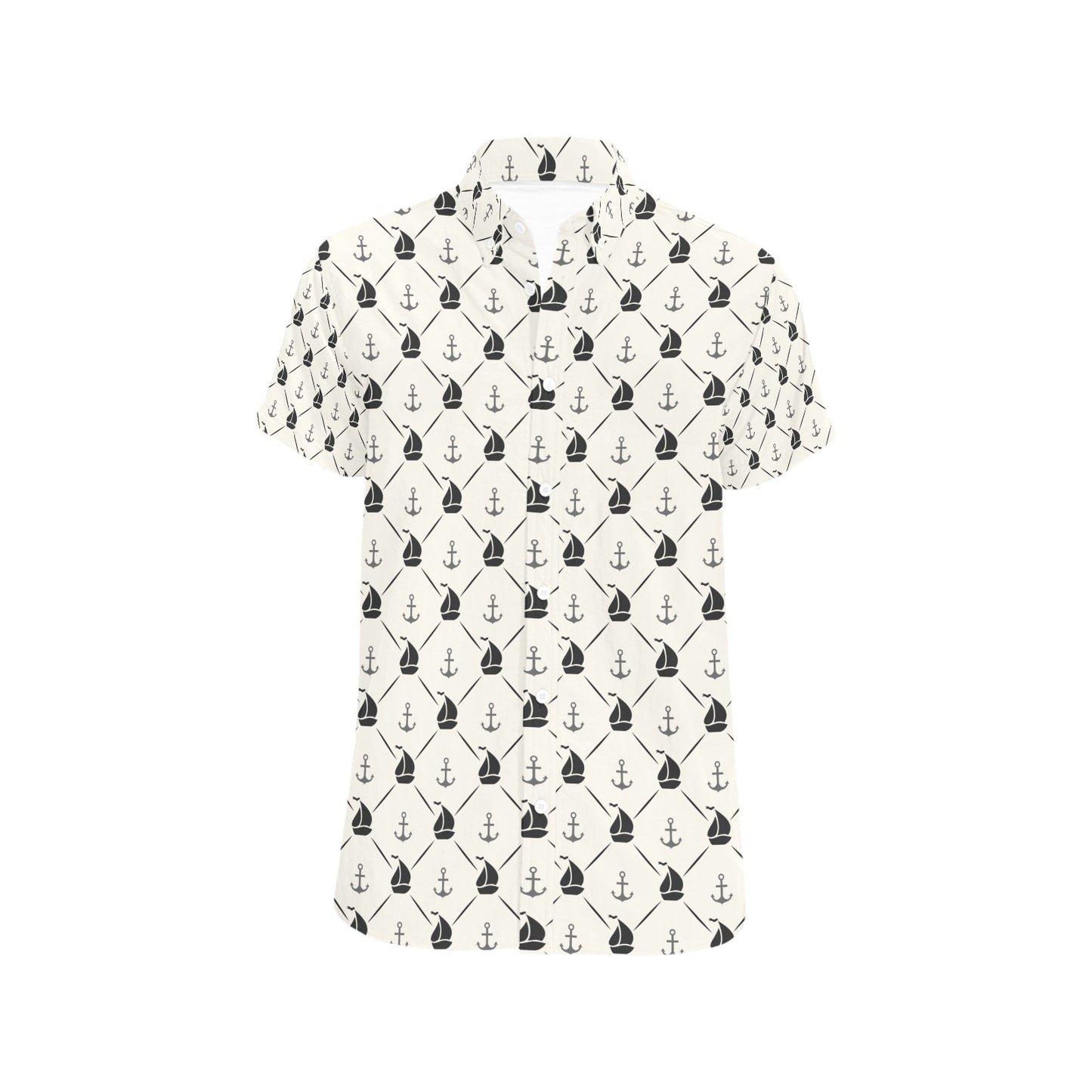 Sailboat Print Design LKS302 Men Short Sleeve Button Up Shirt