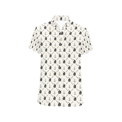 Sailboat Print Design LKS302 Men Short Sleeve Button Up Shirt