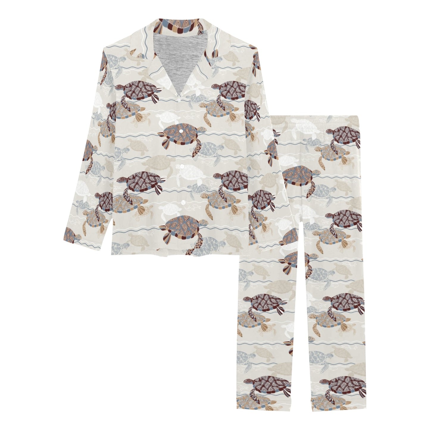 Sea Turtle Pattern Print Design T07 Women's Long Pajama Set