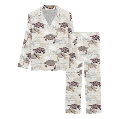 Sea Turtle Pattern Print Design T07 Women's Long Pajama Set
