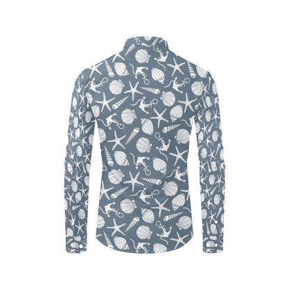 Seashell Print Design LKS306 Men's Long Sleeve Dress Shirt
