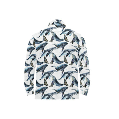 Blue Whale Pattern Print Design 03 Long Sleeve Polo Shirt For Men's
