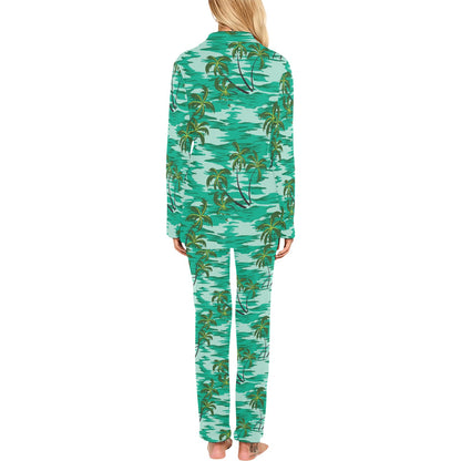 Palm Tree Pattern Print Design A01 Women's Long Pajama Set
