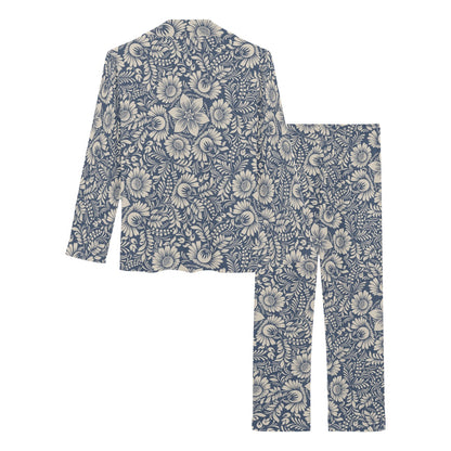 Elegant Floral Print Pattern Women's Long Pajama Set
