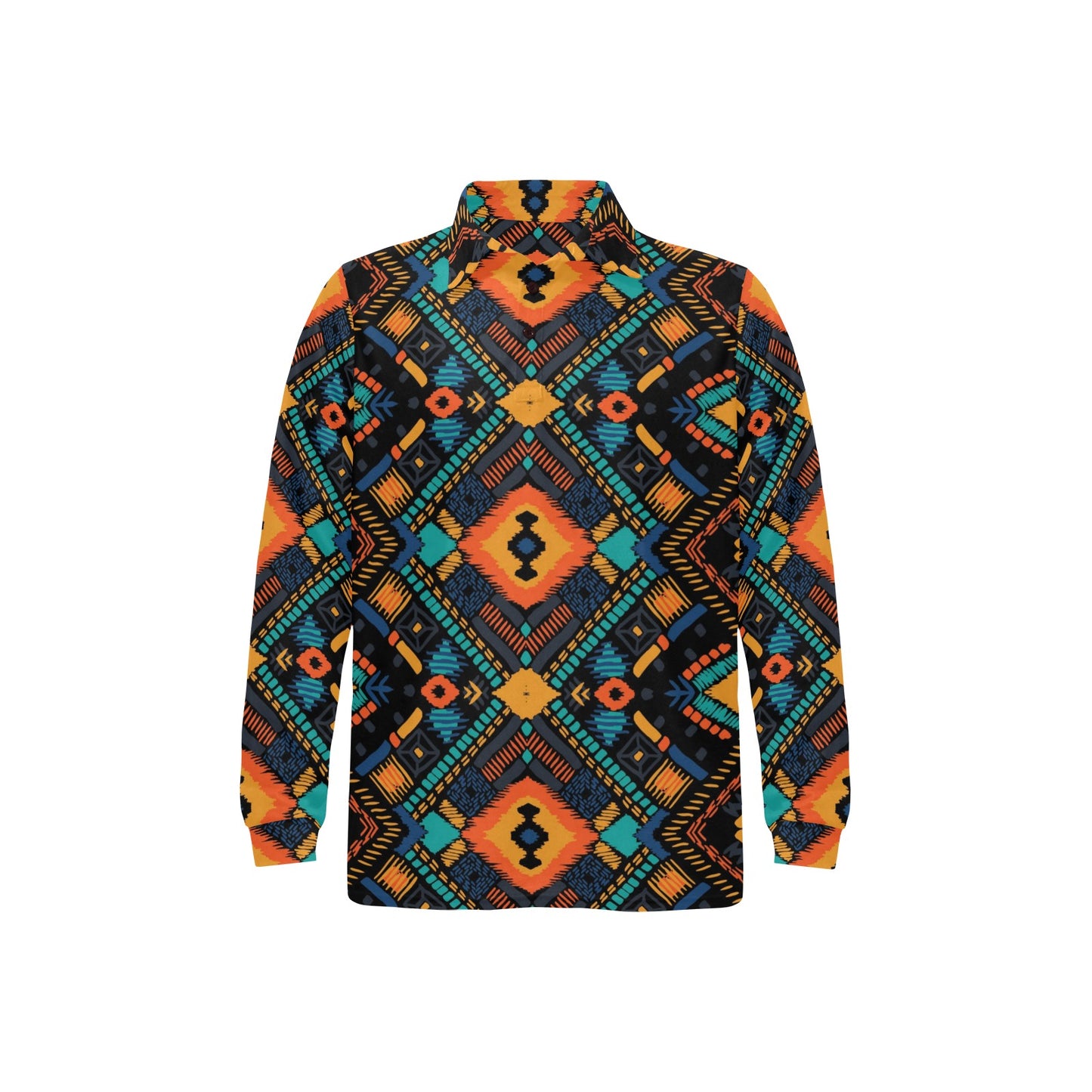 Kente Pattern Print Design 04 Long Sleeve Polo Shirt For Men's