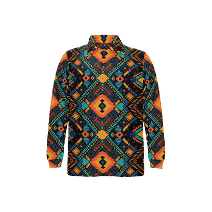 Kente Pattern Print Design 04 Long Sleeve Polo Shirt For Men's