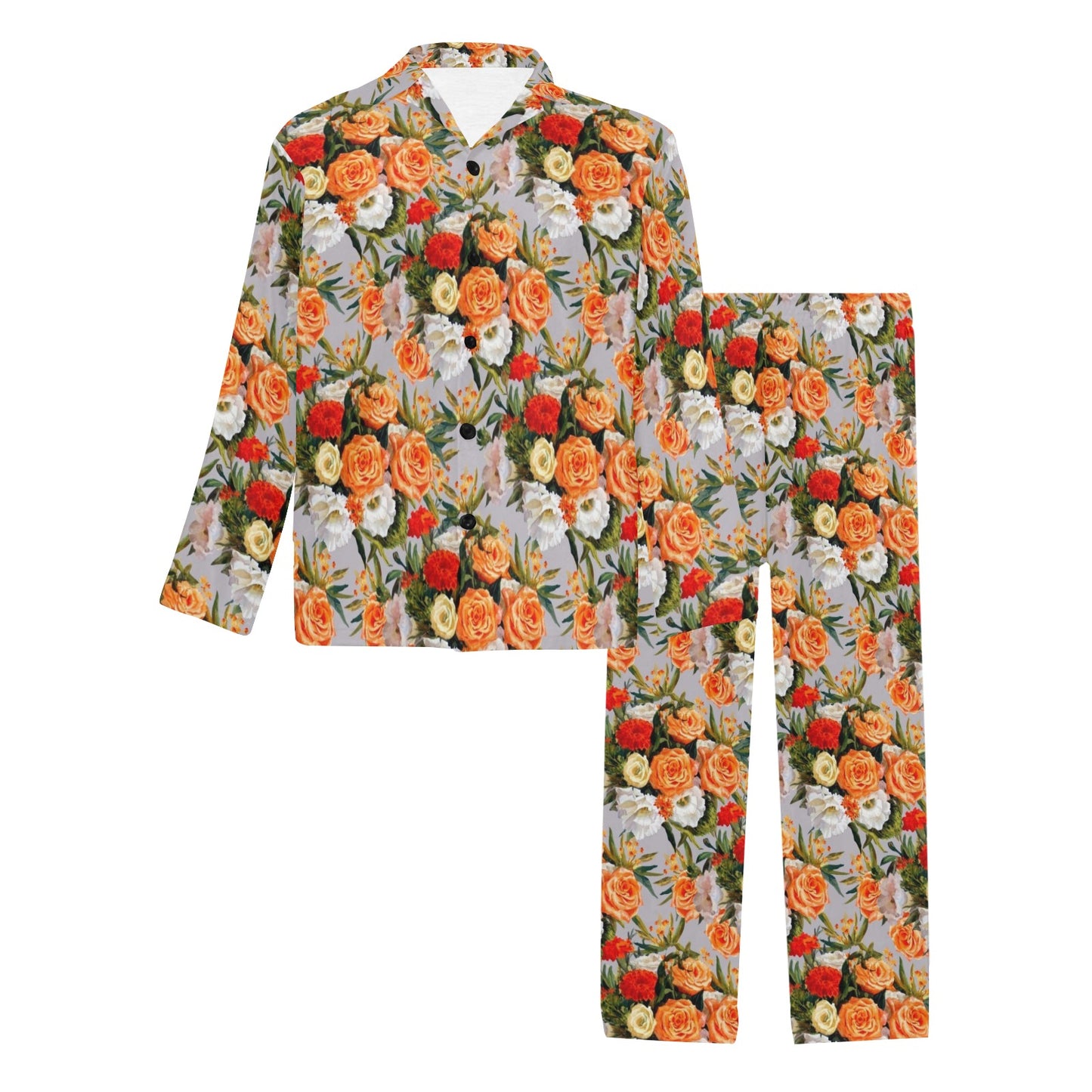 Lisianthus Pattern Print Design LT04 Men's Long Pajama Set