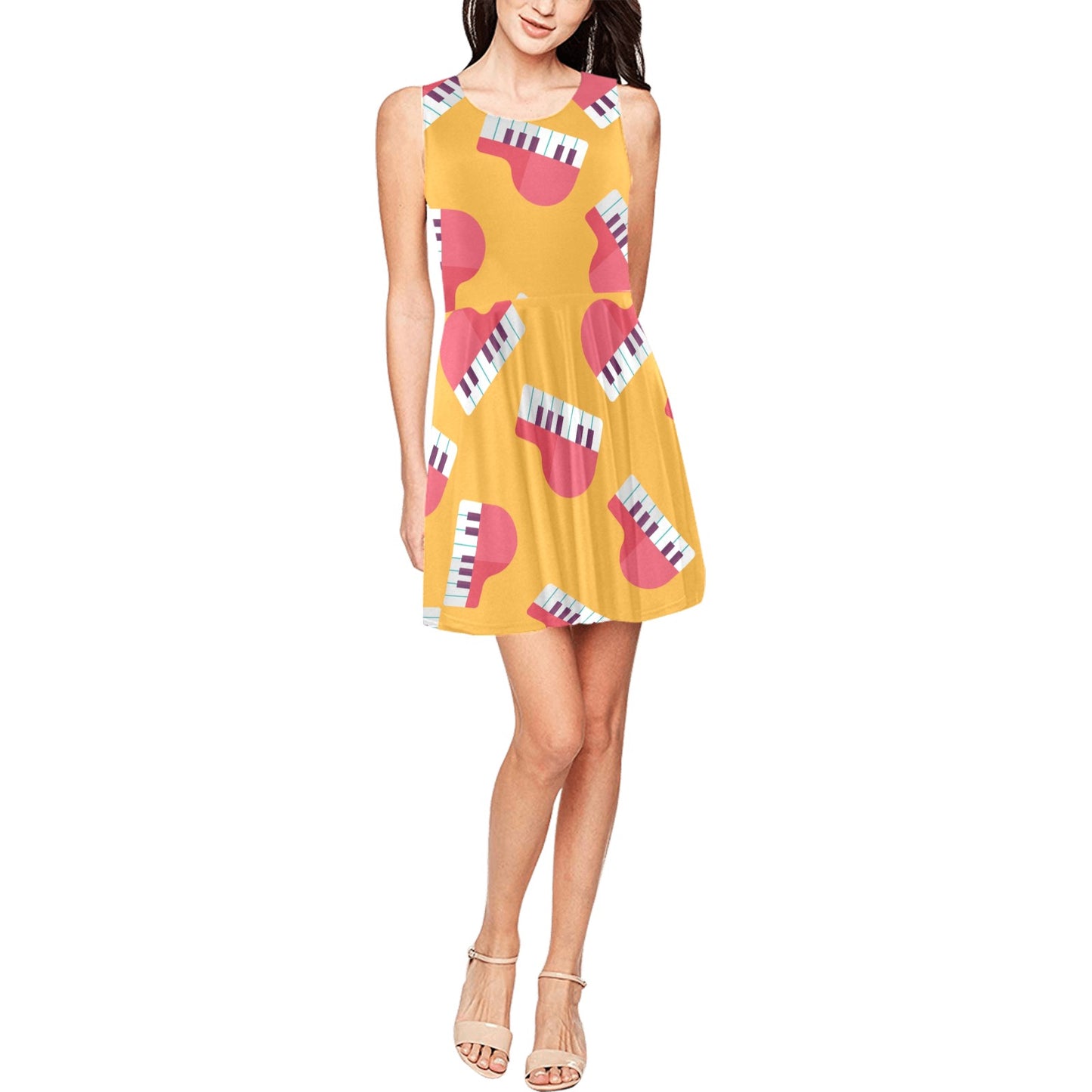 Piano Pattern Print Design 02 Sleeveless Dress