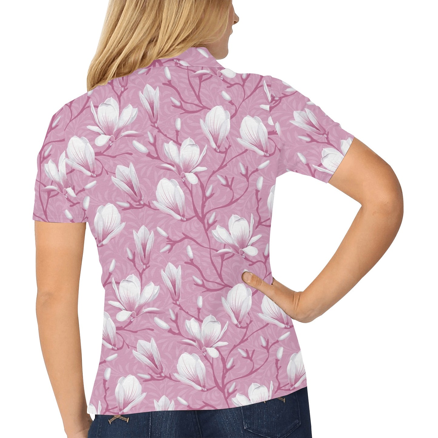 Magnolia Pattern Print Design MAG05 Women's Polo Shirt