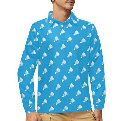 Badminton Ball Pattern Print Design 08 Long Sleeve Polo Shirt For Men's