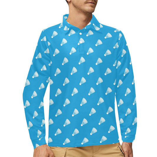 Badminton Ball Pattern Print Design 08 Long Sleeve Polo Shirt For Men's