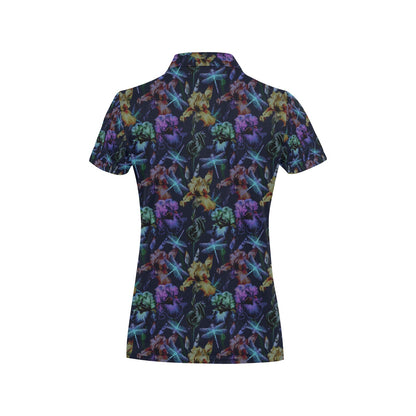 Dragonfly With Floral Print Pattern Women's Polo Shirt