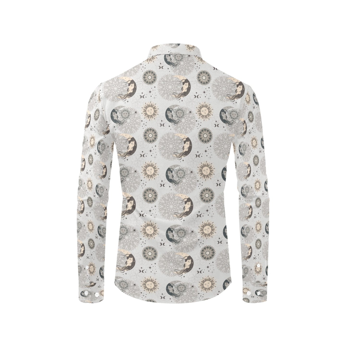Sun Moon Print Design LKS302 Men's Long Sleeve Dress Shirt