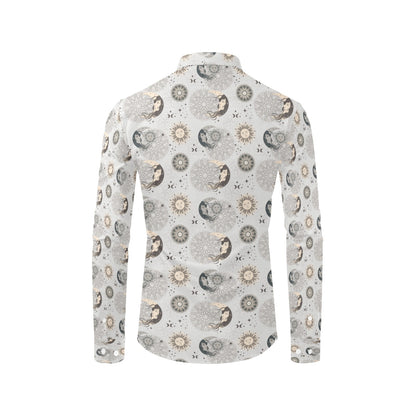 Sun Moon Print Design LKS302 Men's Long Sleeve Dress Shirt
