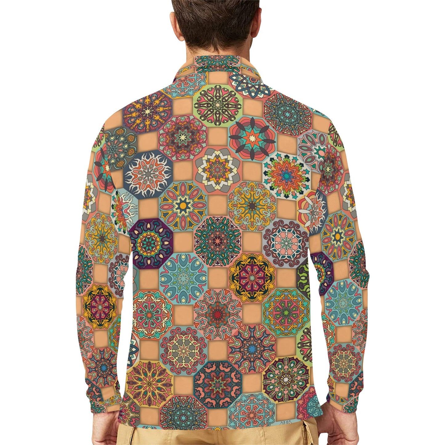 Boho Pattern Print Design 07 Long Sleeve Polo Shirt For Men's