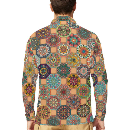 Boho Pattern Print Design 07 Long Sleeve Polo Shirt For Men's