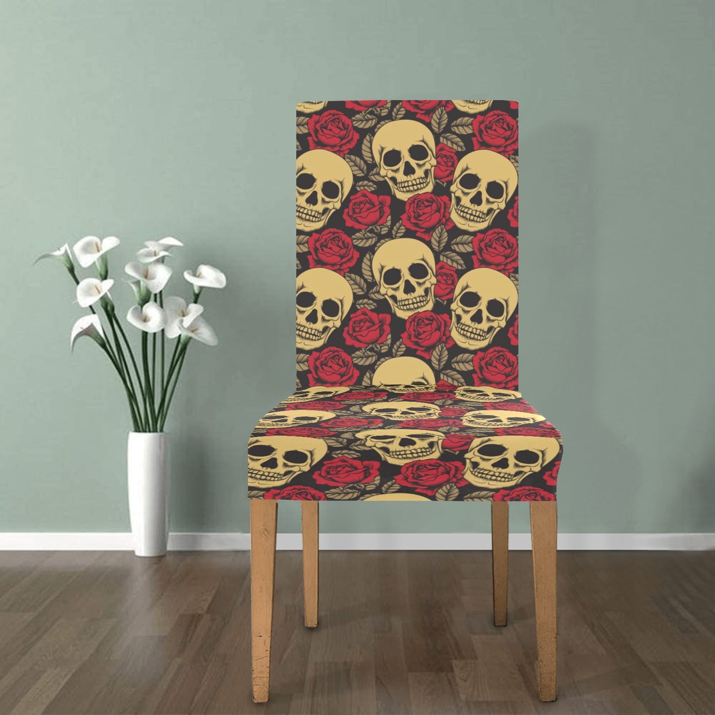 Skull And Roses Print Design LKS302 Dining Chair Slipcover
