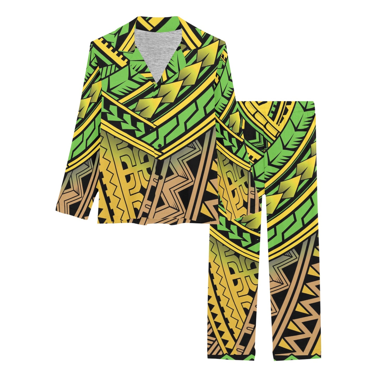 Polynesian Tribal Color Women's Long Pajama Set