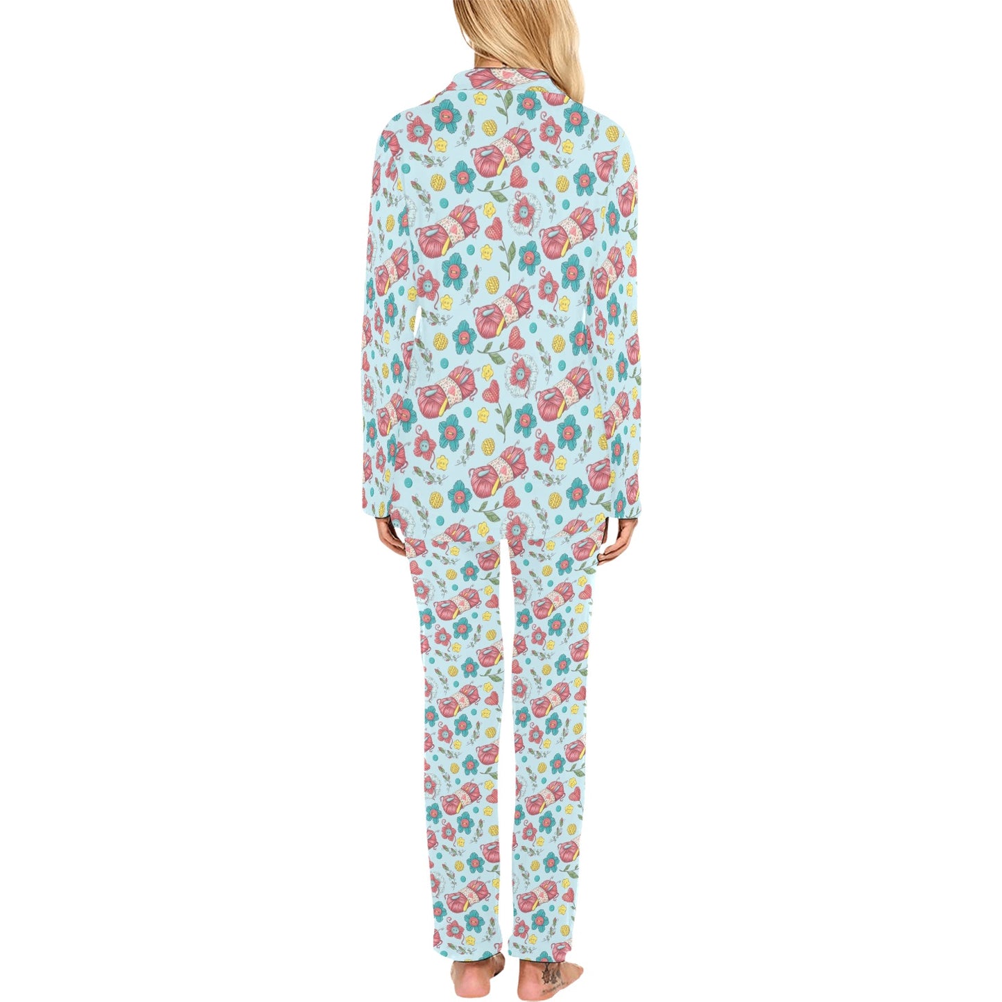 Crochet Pattern Print Design 01 Women's Long Pajama Set
