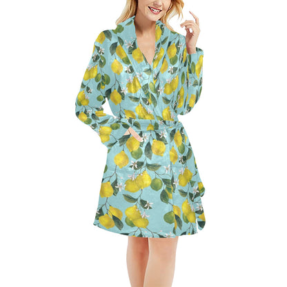 Lemon Pattern Print Design LM05 Women's Fleece Robe