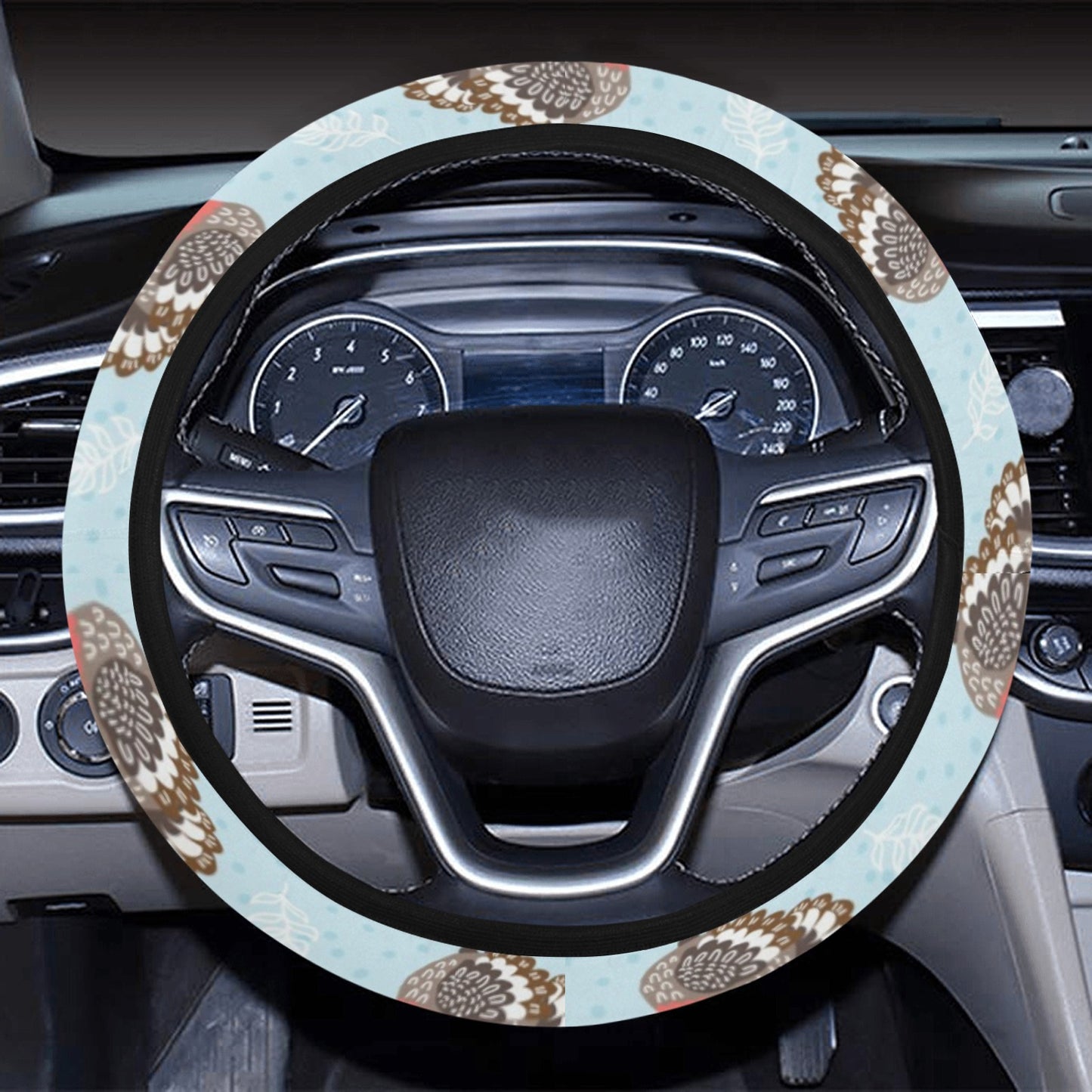 Turkey Print Design LKS403 Steering Wheel Cover with Elastic Edge