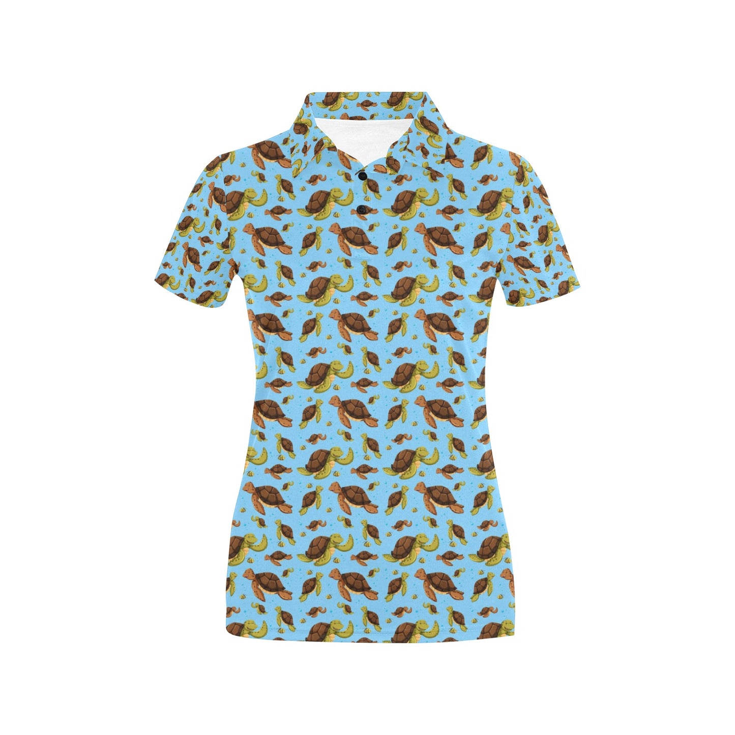 Hello Sea Turtle Print Pattern Women's Polo Shirt