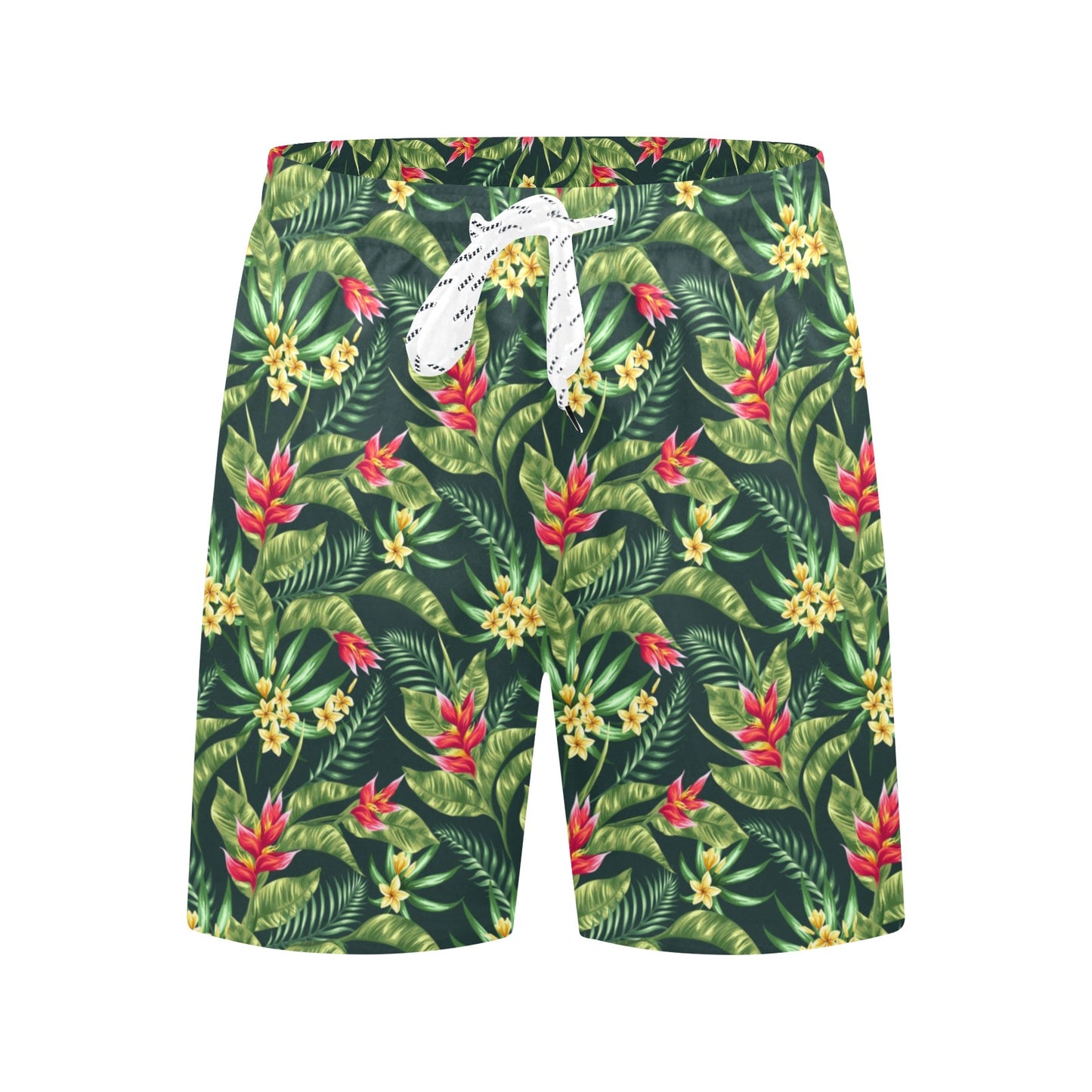 Tropical Folower Red Heliconia Print Men's Swim Trunks Beach Shorts