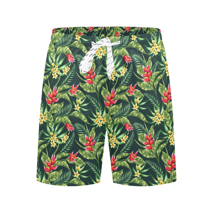 Tropical Folower Red Heliconia Print Men's Swim Trunks Beach Shorts