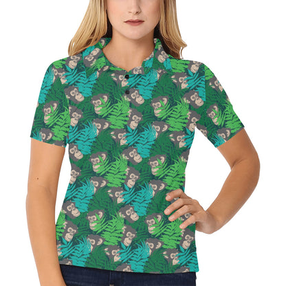 Chimpanzee Pattern Print Design 01 Women's Polo Shirt