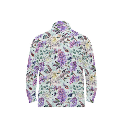 Lilac Pattern Print Design LI06 Long Sleeve Polo Shirt For Men's