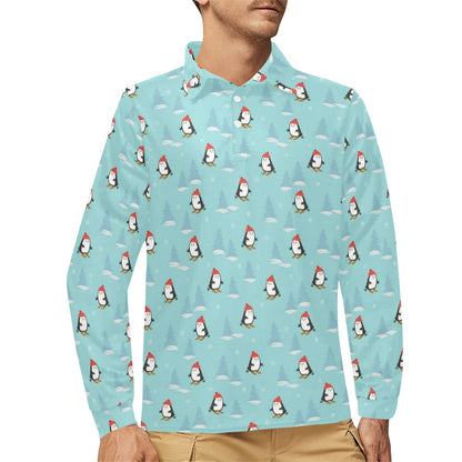 Ski Penguin Print Design LKS304 Long Sleeve Polo Shirt For Men's