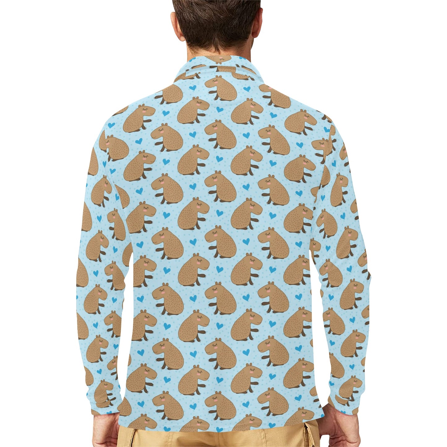 Capybara Pattern Print Design 01 Long Sleeve Polo Shirt For Men's