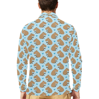 Capybara Pattern Print Design 01 Long Sleeve Polo Shirt For Men's