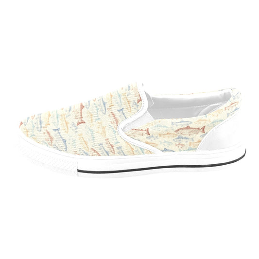 Salmon Fish Print Design LKS302 White Slip Ons Canvas Women's Shoes