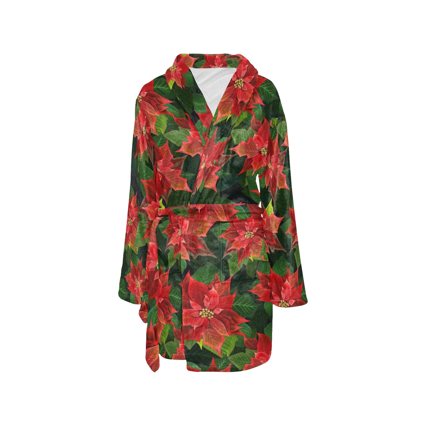 Poinsettia Pattern Print Design POT04 Women's Fleece Robe