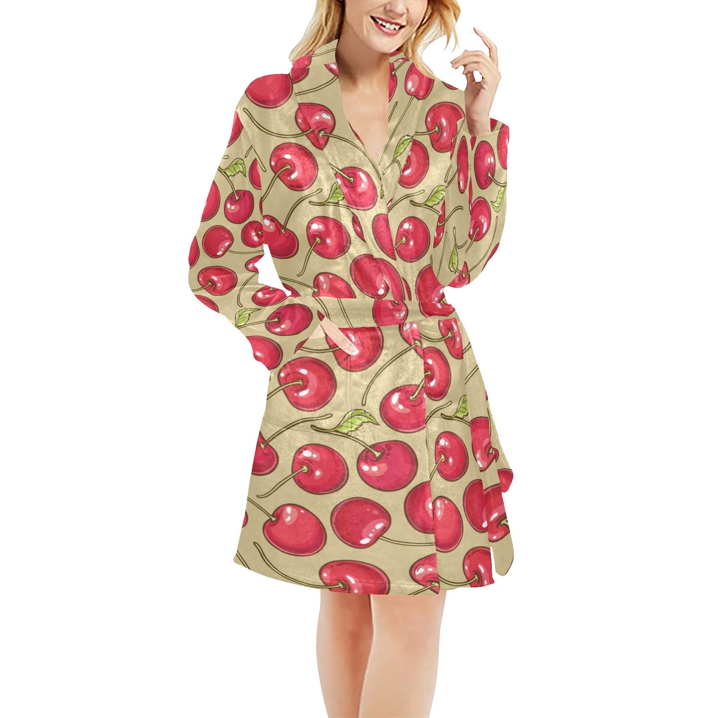 Cherry Pattern Print Design CH05 Women's Fleece Robe