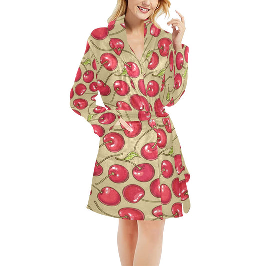 Cherry Pattern Print Design CH05 Women's Fleece Robe
