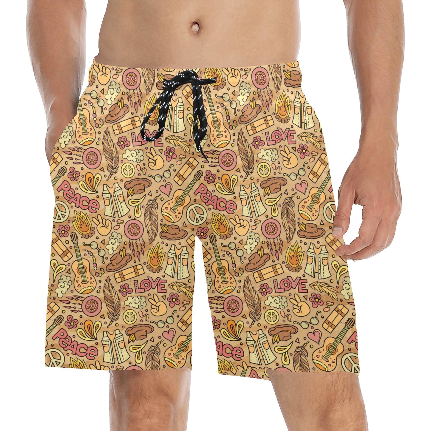 Hippie Print Design LKS305 Men's Swim Trunks Beach Shorts