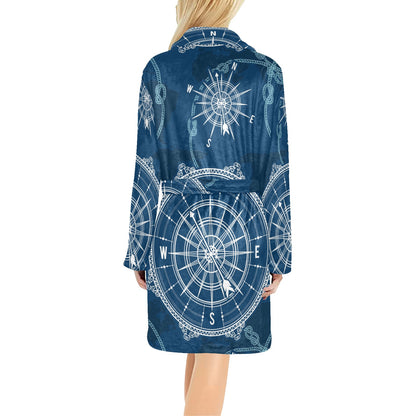 Nautical Compass Print Women's Fleece Robe
