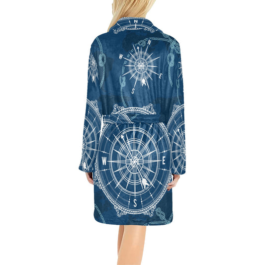 Nautical Compass Print Women's Fleece Robe