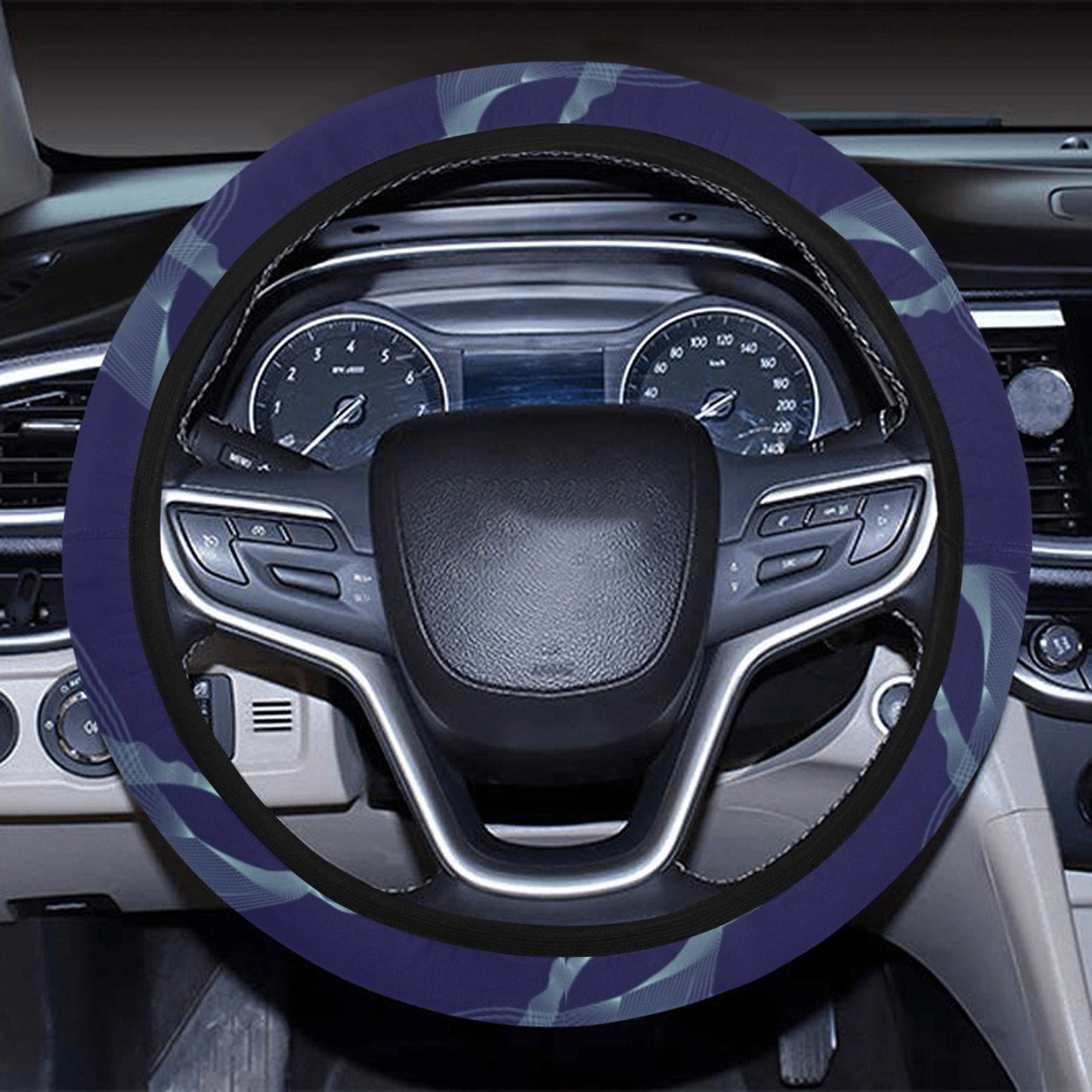 Blue Whale Print Design LKS402 Steering Wheel Cover with Elastic Edge