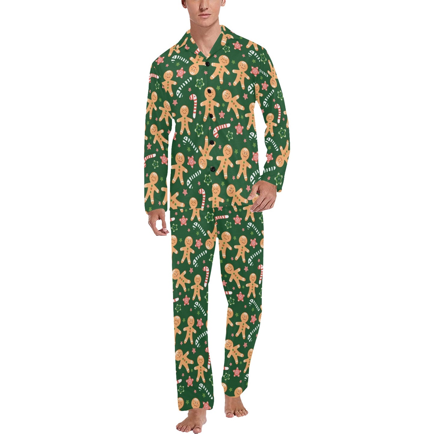 Gingerbread Pattern Print Design 04 Men's Long Pajama Set